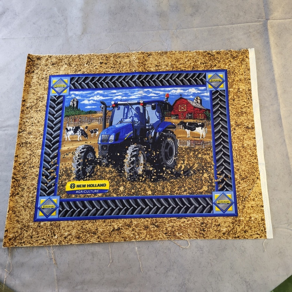 New Holland Fabric Tractor Cotton Quilt Craft Pillow Case 2 Squares